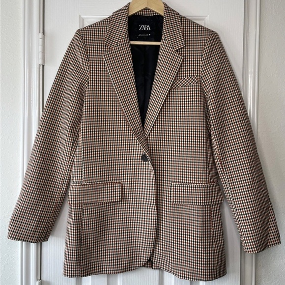 Zara Women's Plaid Check Blazer in Brown and Black - Picture 2 of 13